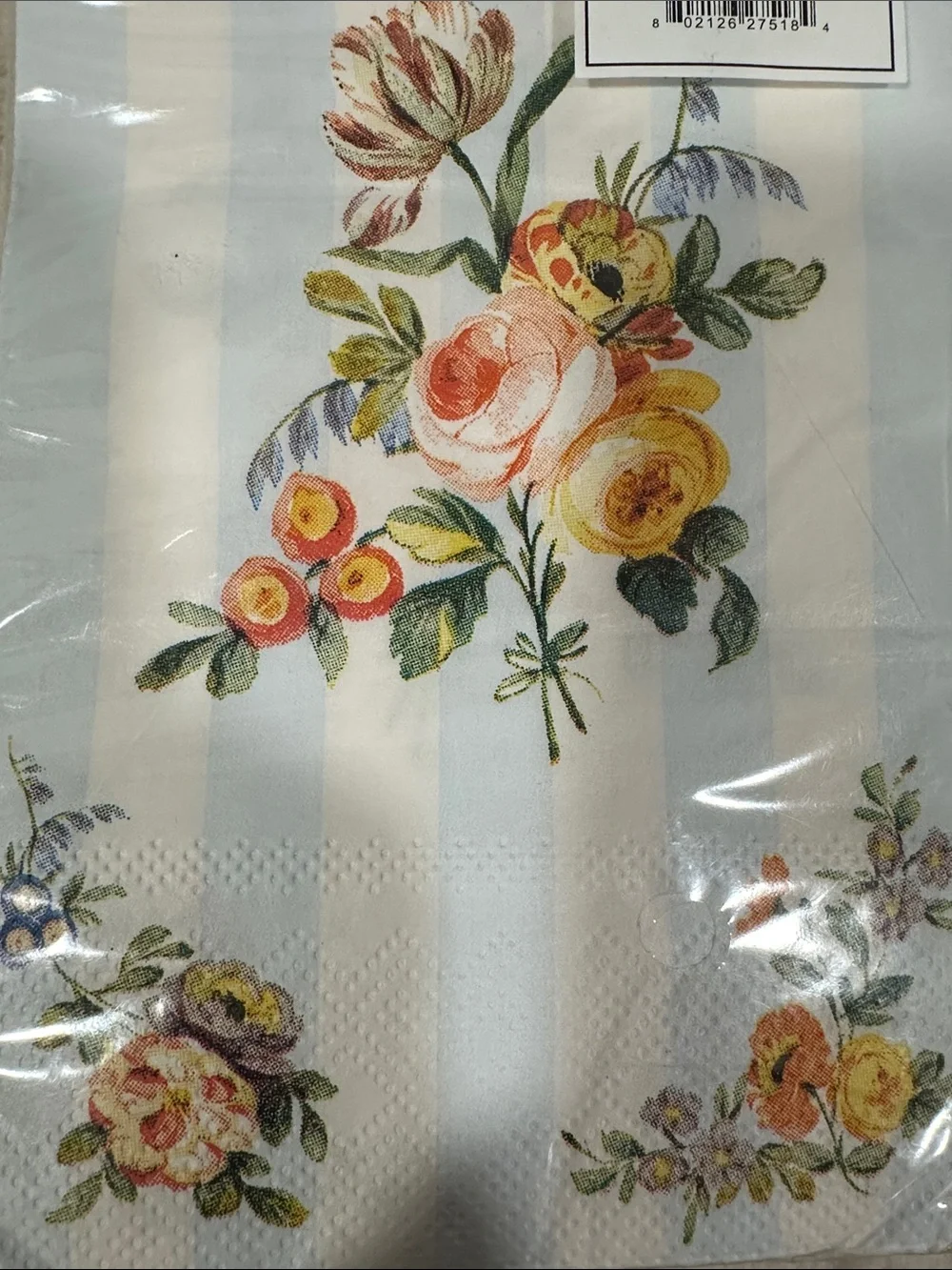 Punch Studio 32 x 2pk Guest Paper Towel Napkins White Blue Floral Stripe Print